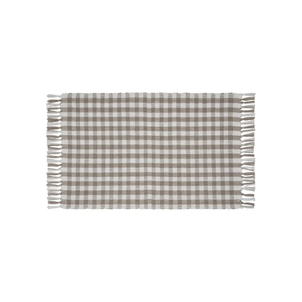 My‎ Texas House Taupe Gingham Fringe Indoor/Outdoor Layering Rug, 24x38